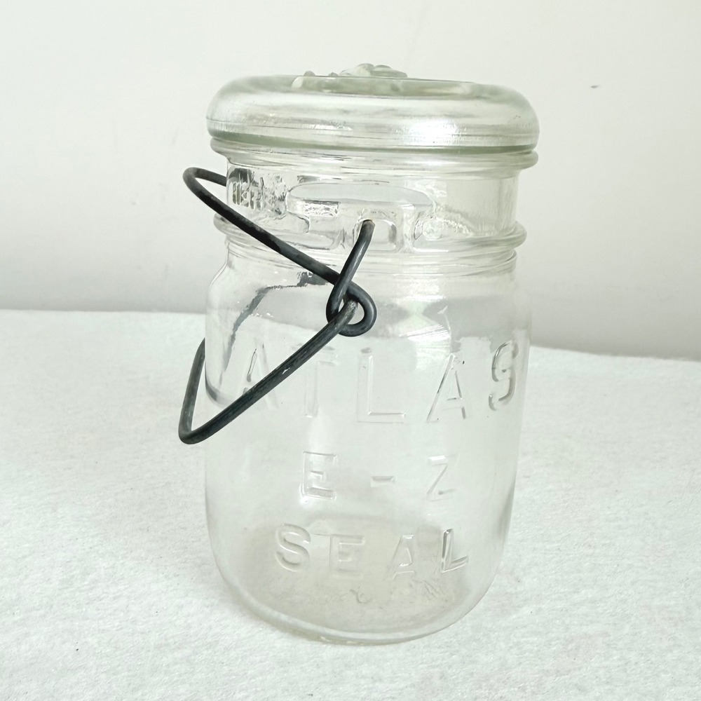 Vintage Atlas E-Z Seal Glass Canning Jar Wire Bail Glass Lid 1920s 1930s